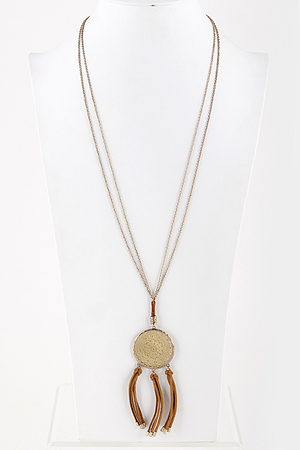 Medallion Long Layered Necklace with Tassels 5ICC6
